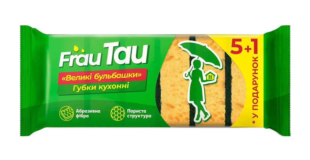Набір Frau Tau: губки кухонні Великі бульбашки 6 шт. + засіб для миття посуду лимон та імбир 500 мл - фото 3