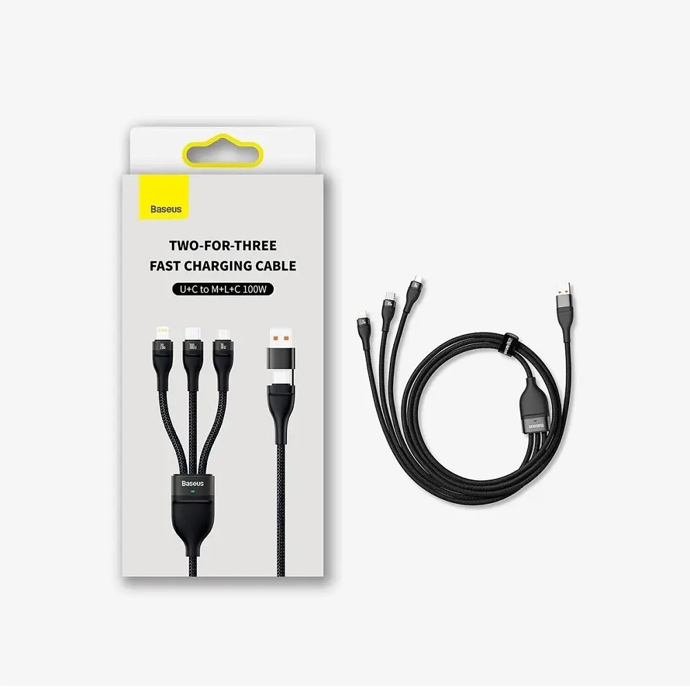 Кабель Baseus Flash Series II Двойной зарядный кабель USB + Type C к M + L + C 100W 1.2 м Черный - фото 2
