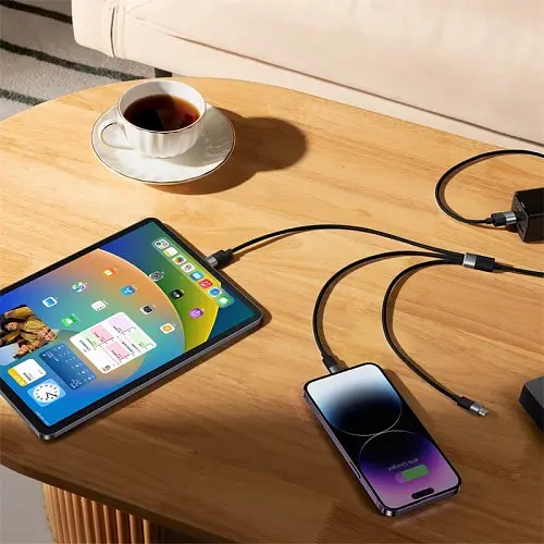 USB Baseus StarSpeed 1-for-3 Fast Charging Data Cable USB M+L+C 3.5A 1.2m чорний CAXS000001 - фото 5