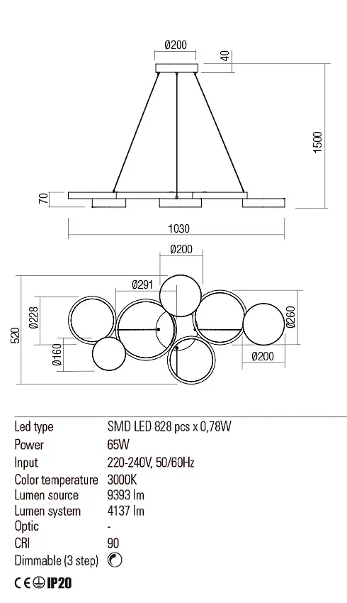 Подвесной светильник Redo CRONOS SU LED 65W 3000K BRASS L1030 (4.1.2) 01-2546 - фото 3