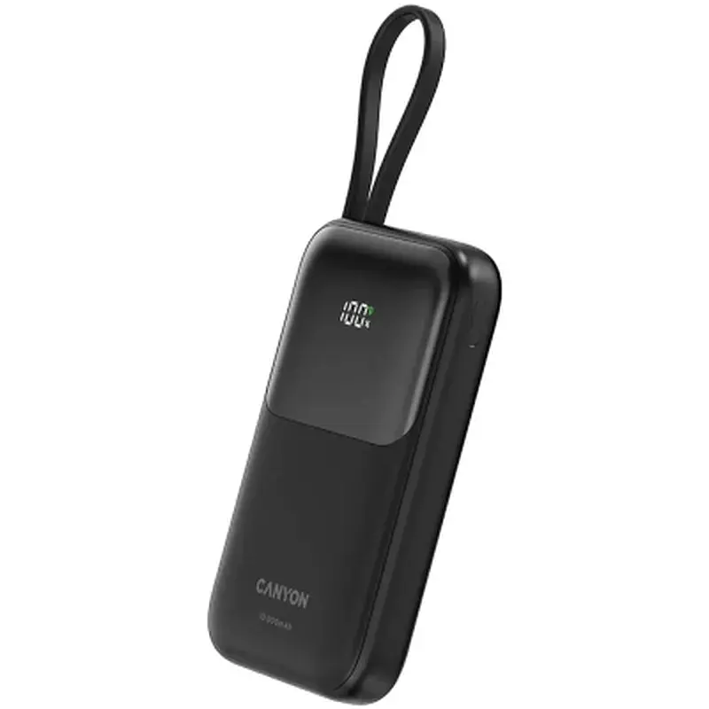 Батарея універсальна Canyon 10000mAh OnPower 101 PD/22.5W built-in cable Black (CNS-CPB101BK) - фото 2