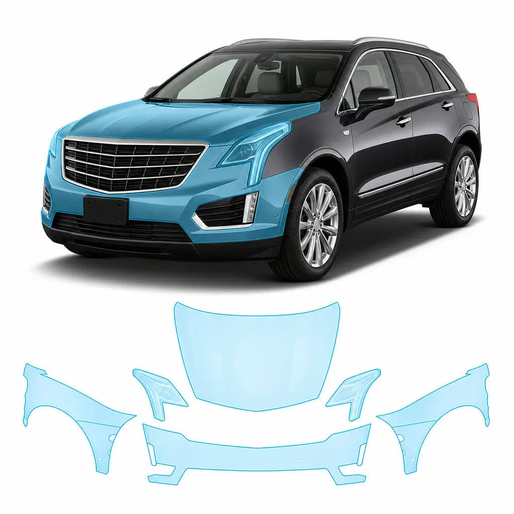 Антигравійна захисна бронеплівка за лекалами для Cadillac XT5 I 2016-2019 - передня частина авто (капот бампер крила))