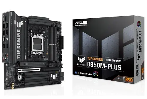Материнська плата AM5 Asus TUF GAMING B850M-PLUS, B850, 4xDDR5, Int.Video (CPU), 4xSATA3, 3xM.2, 1xPCI-E 5.0 x16, 1xPCI-E 4.0 x1, ALC1220P, Realtek 2.5Gb, 10xUSB 3.2 / 6xUSB 2.0, HDMI/DP, MicroATX