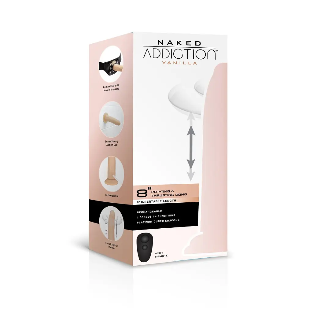 Фалоімітатор Addiction 8″ Rotating Thrusting Dong Vanilla з ротацією та пульсацією Naked - фото 13