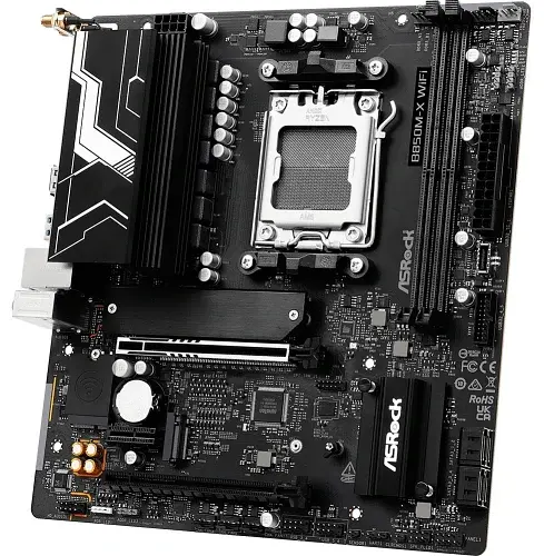 Материнська плата AM5 ASRock B850M-X WiFi R2.0, B850, 2xDDR5, Int.Video (CPU), 4xSATA3, 2xM.2, 1xPCI-E 5.0 x16, 1xPCI-E 4.0 x16, 1xPCI-E 4.0 x1, ALC897, RTL8125BG, WiFi 6E, Bluetooth 5.2, 7xUSB 3.2 / 6xUSB 2.0, HDMI/DP, MicroATX - фото 4