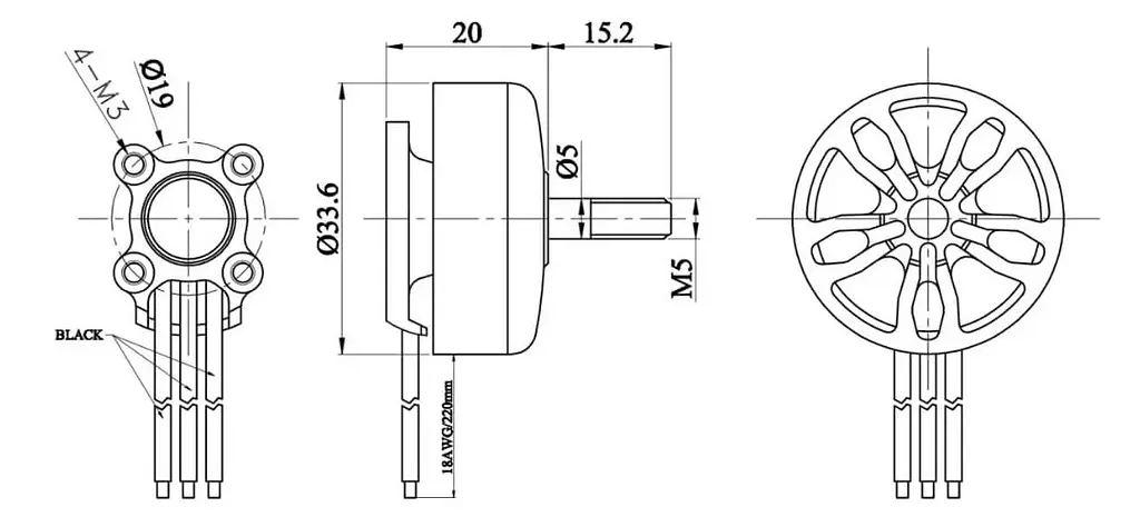 FPV двигун безколекторний FlashHobby 2807 1300KV black - фото 2