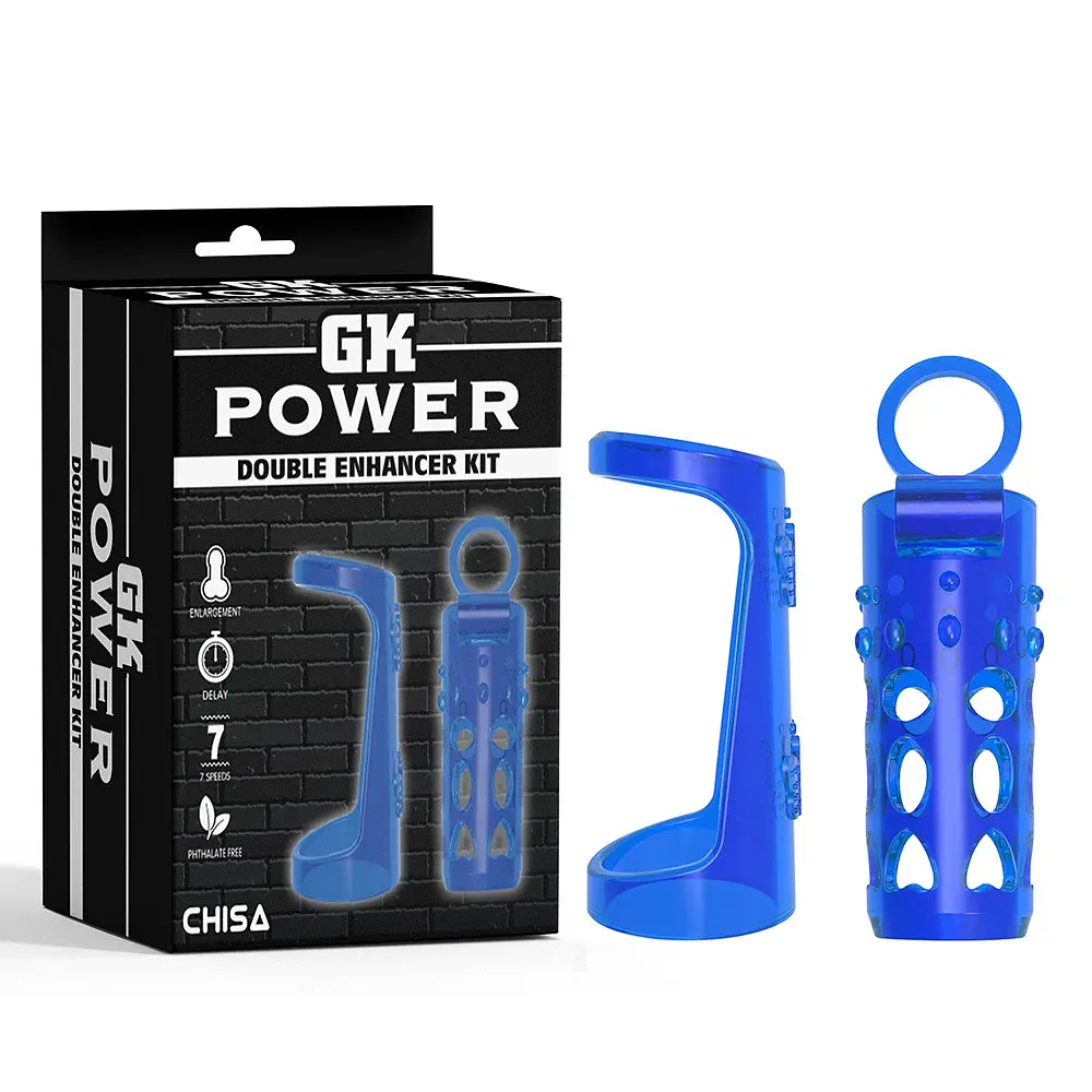 Насадка на пеніс із вібрацією Chisa Double Enhancer Kit-Blue-Gk Power - фото 2