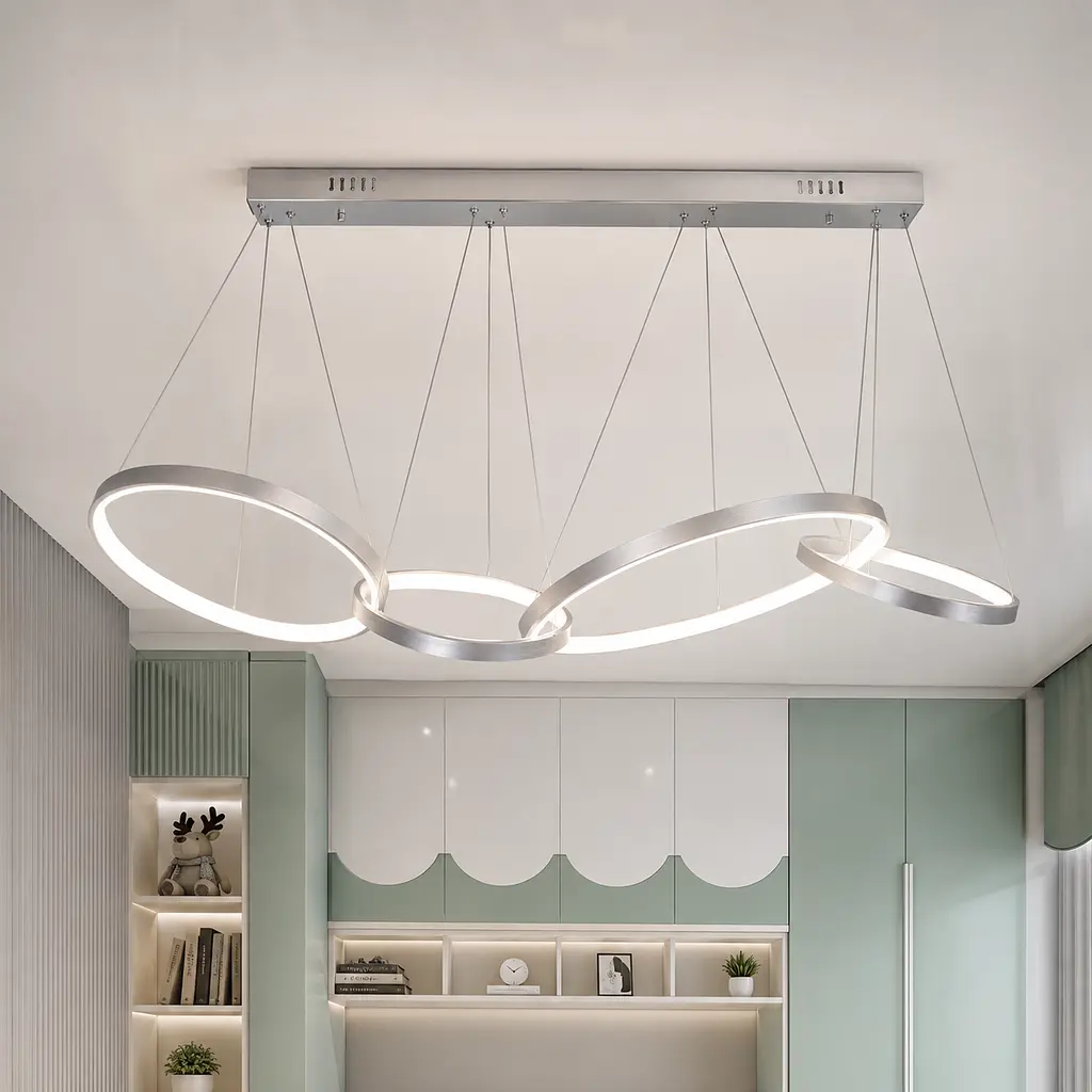Срібляста підвісна LED люстра з 4 переплетених кілець Artlight YDH2160/4CH для сучасного інтер'єру