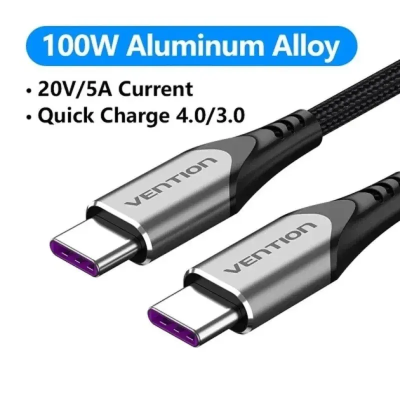 Дата кабель USB-C to USB-C 1.0m 5A aluminum gray Vention (TAEHF)