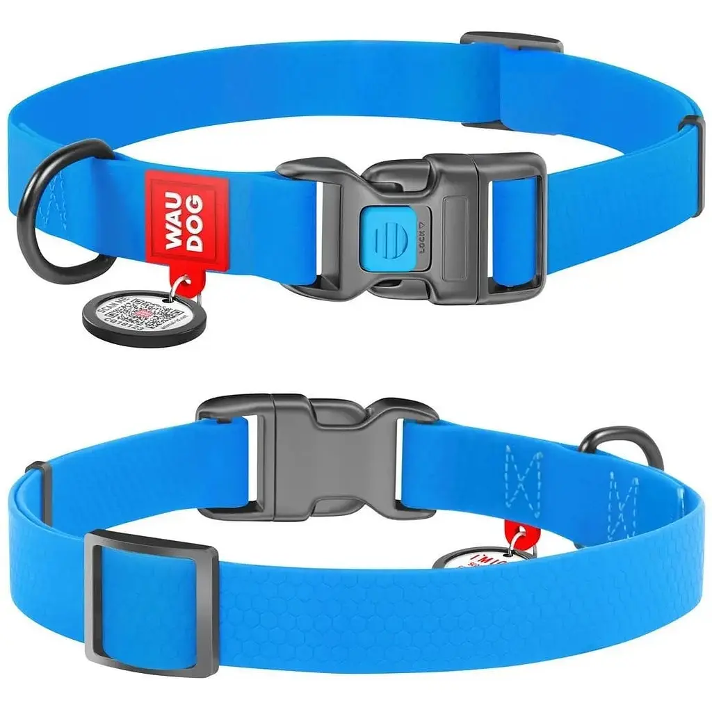 Нашийник для собак Waudog Waterproof, коллартекс, водостійкий, з QR паспортом, пластикова пряжка-фастекс, 23-35х1,5 см, блакитний - фото 3