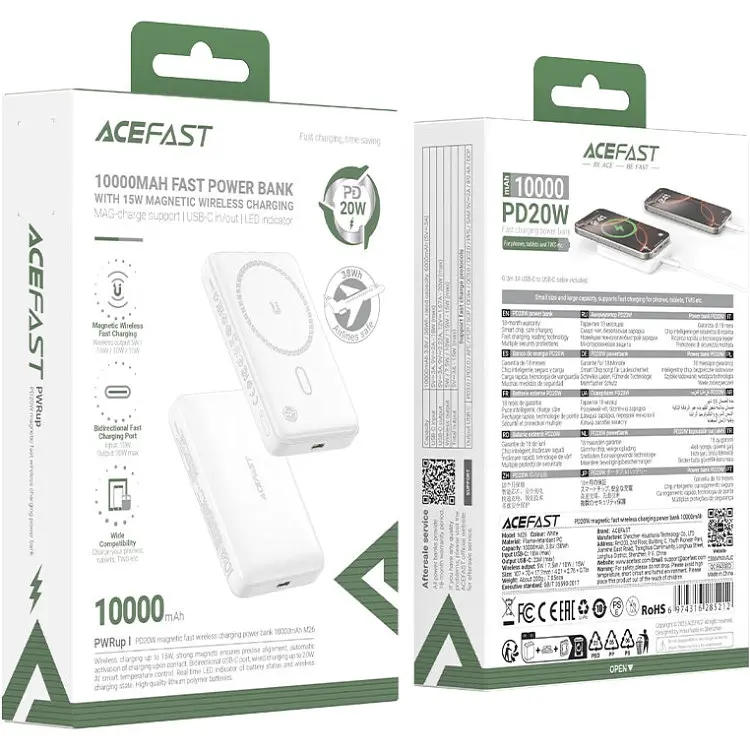 Універсальна мобільна батарея Acefast Magnetic Wireless 10000mAh 20W PD, QC 3.0, QI 15W, ультра тонкий, M26 Білий - фото 4