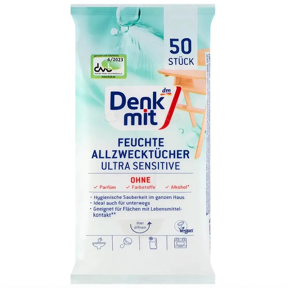 Вологі універсальні серветки для прибирання DenkMit Ultra Sensitive, 50 шт