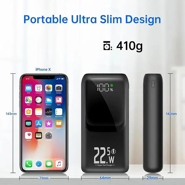 Портативний зарядний пристрій 10000 mAh-20000 mAh 22,5 Вт PD & QC 3.0 швидка зарядка 3 виходи 2 входи - фото 4