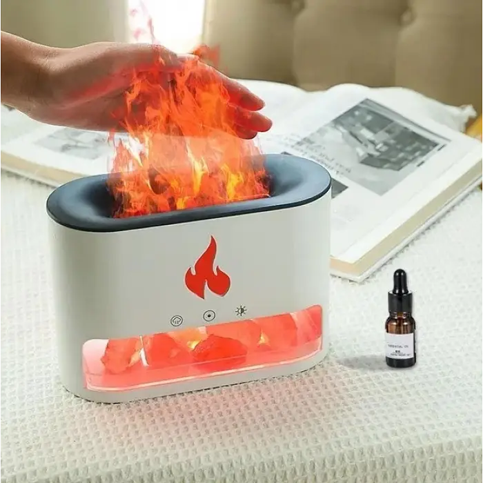 Лампа увлажнитель воздуха Docsal Flame 3в1 с ультразвуковым увлажнением и соляными камнями Белый - фото 3