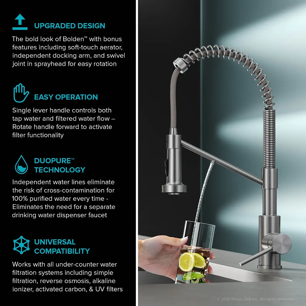 Смеситель для кухни на две воды Kraus Bolden KFF-1610MB, Черный матовый - фото 8