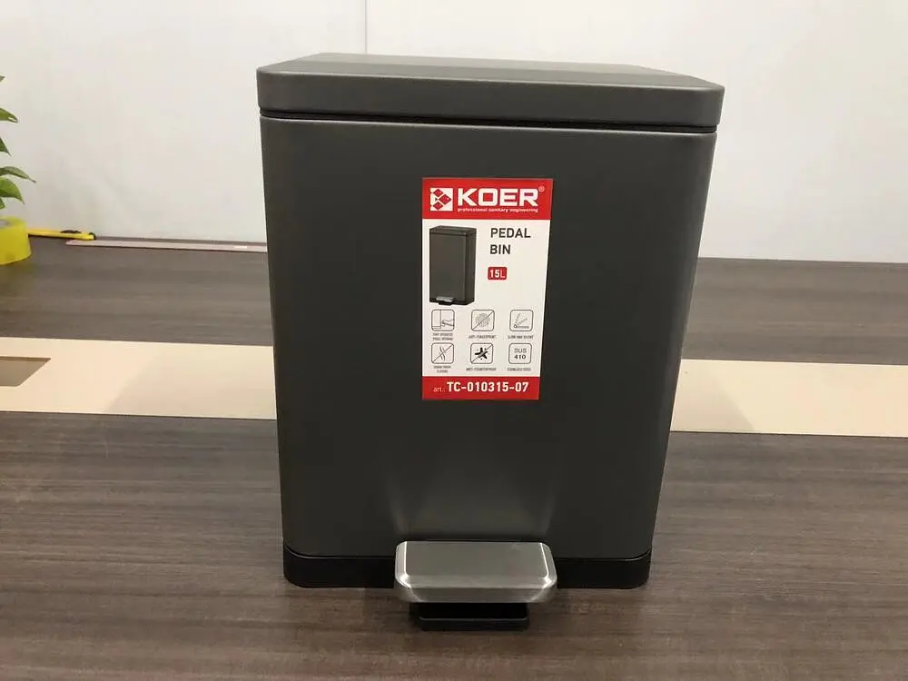 Відро для сміття з плавним закриттям прямокутне Koer TC-010315-07 15 л graphite KR5604, Графит - фото 2