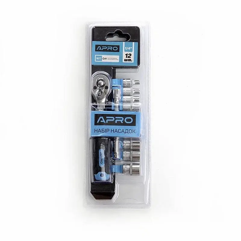 Набір насадок з тріскачкою Apro CrV 1/4" 90T 12 шт. 30412 - фото 2