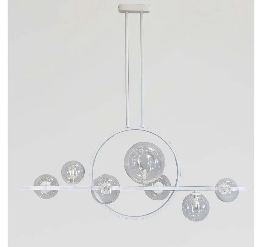 Сучасна підвісна люстра Artlight 1003/7WH біла з 7 скляними плафонами та LED-кільцем - фото 2