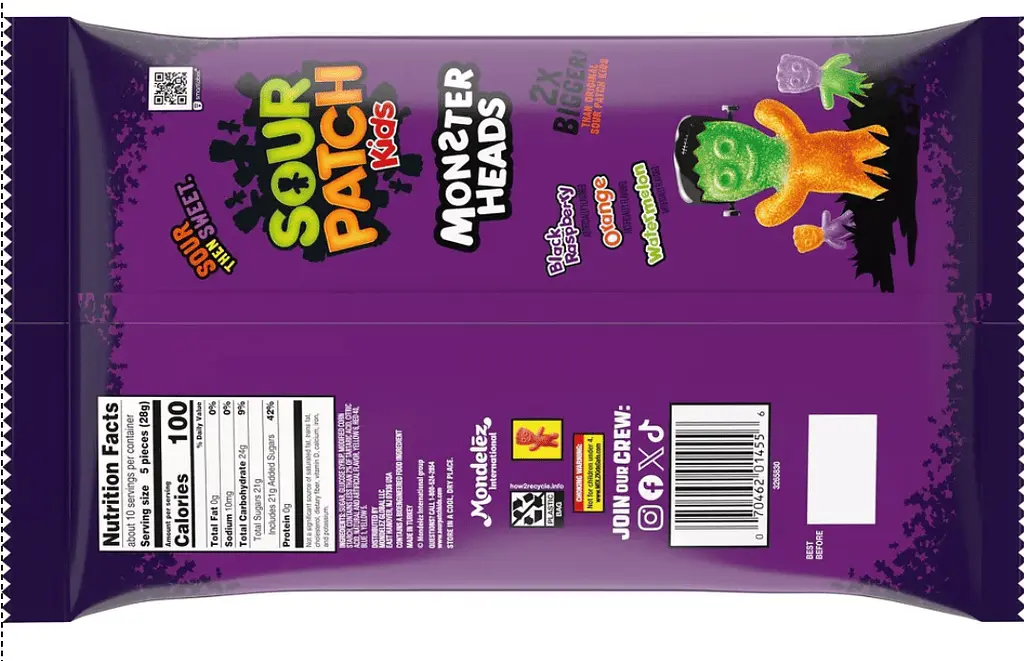 Жувальні цукерки Sour Patch Kids Candy Halloween Monster Heads 283г - фото 5
