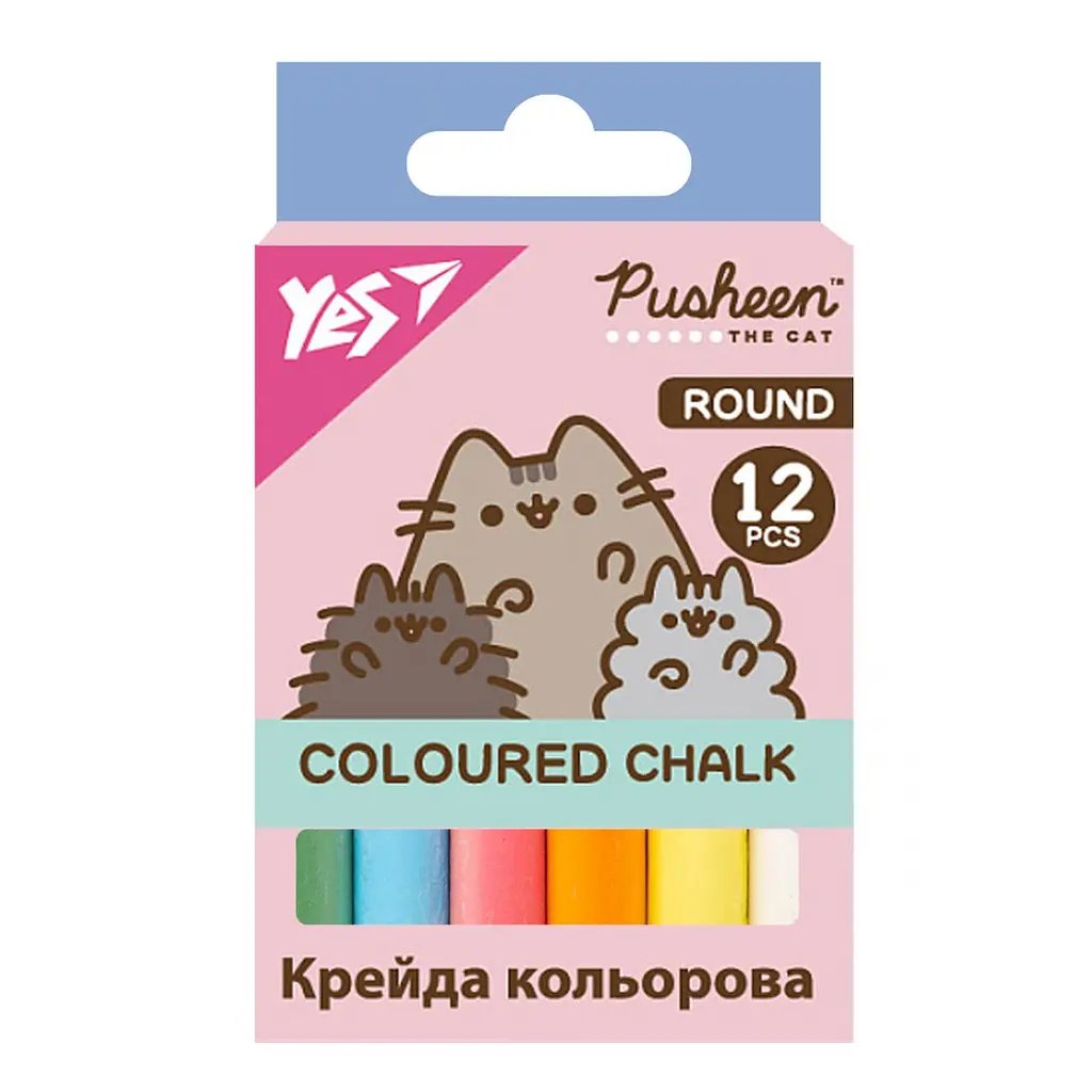 Крейда кольорова 12 шт. Yes 400556 Pusheen кругла (1/24)