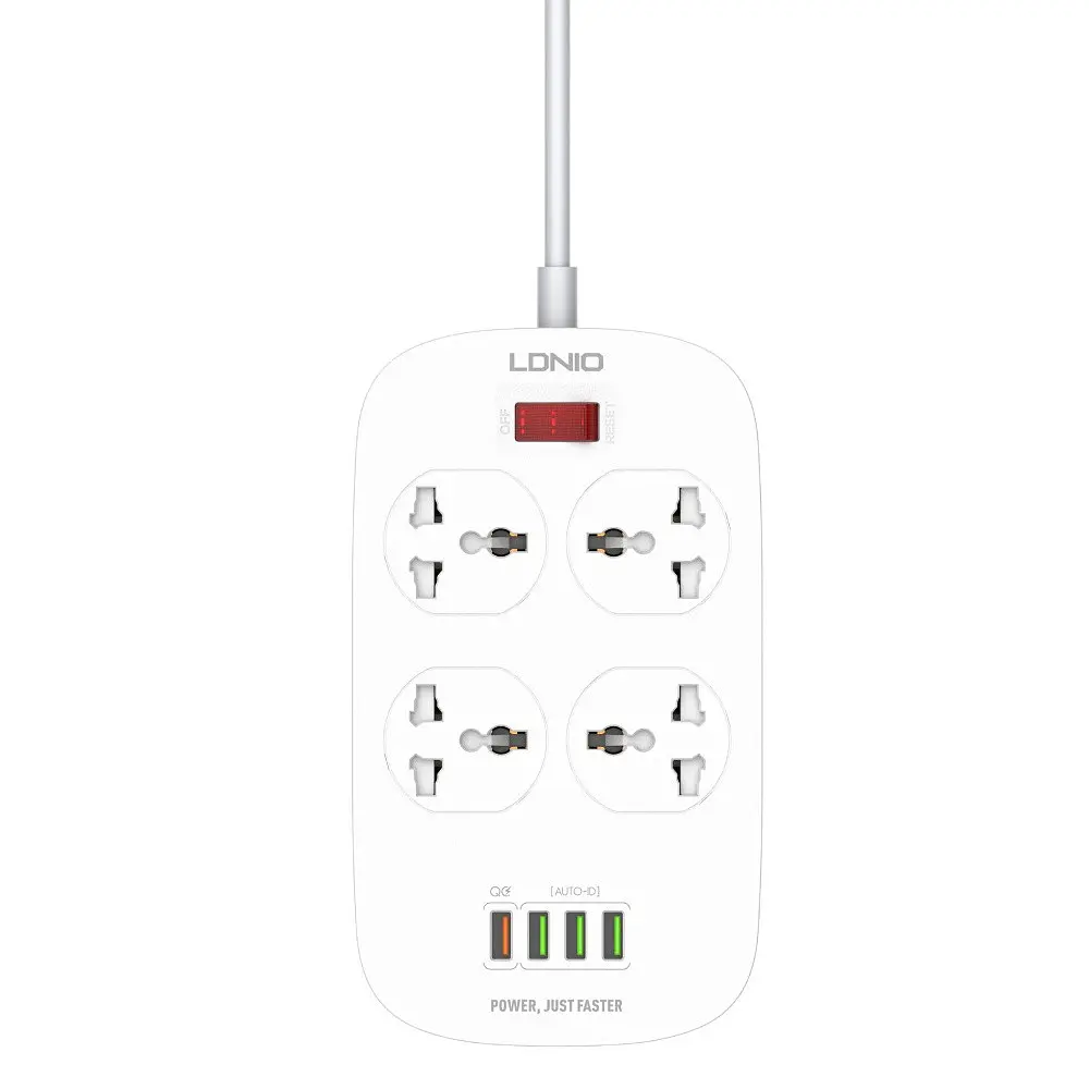 Мережевий зарядний пристрій подовжувач Ldnio SC4407 4 USB 4 розетки 2m білий - фото 3