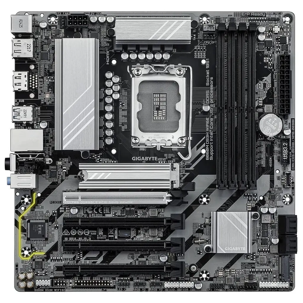 Материнська плата Gigabyte B860M DS3H WIFI6E (B860M DS3H WIFI6E) (Socket 1851, Intel B860, Micro-ATX)