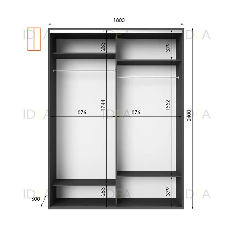Шафа-купе Idea серія 8 180 x 60 x 240 см Антрацит Дзеркало - фото 2