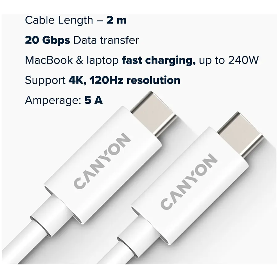 Кабель USB Type-C Canyon Type-C to Type-C 2m Білий (CNS-USBC42W) - фото 3