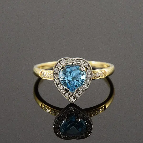 Каблучка з жовтого та білого золота з топазом у формі серця 20.5 K-0162 - фото 5