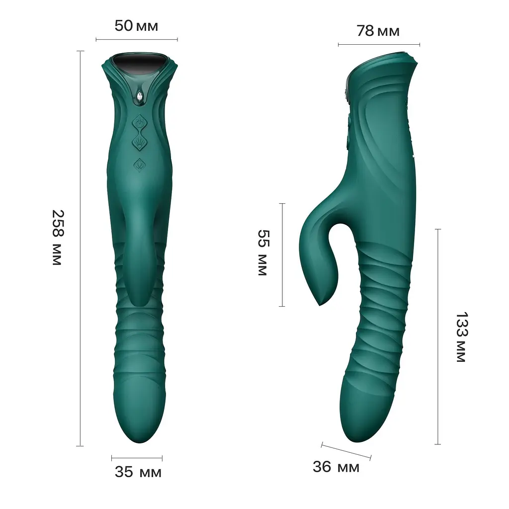 Смарт пульсатор-кролик з вібрацією Zalo Mose 2 Turquoise Green, підігрів до 42 °C, кристал Swarovski - фото 4