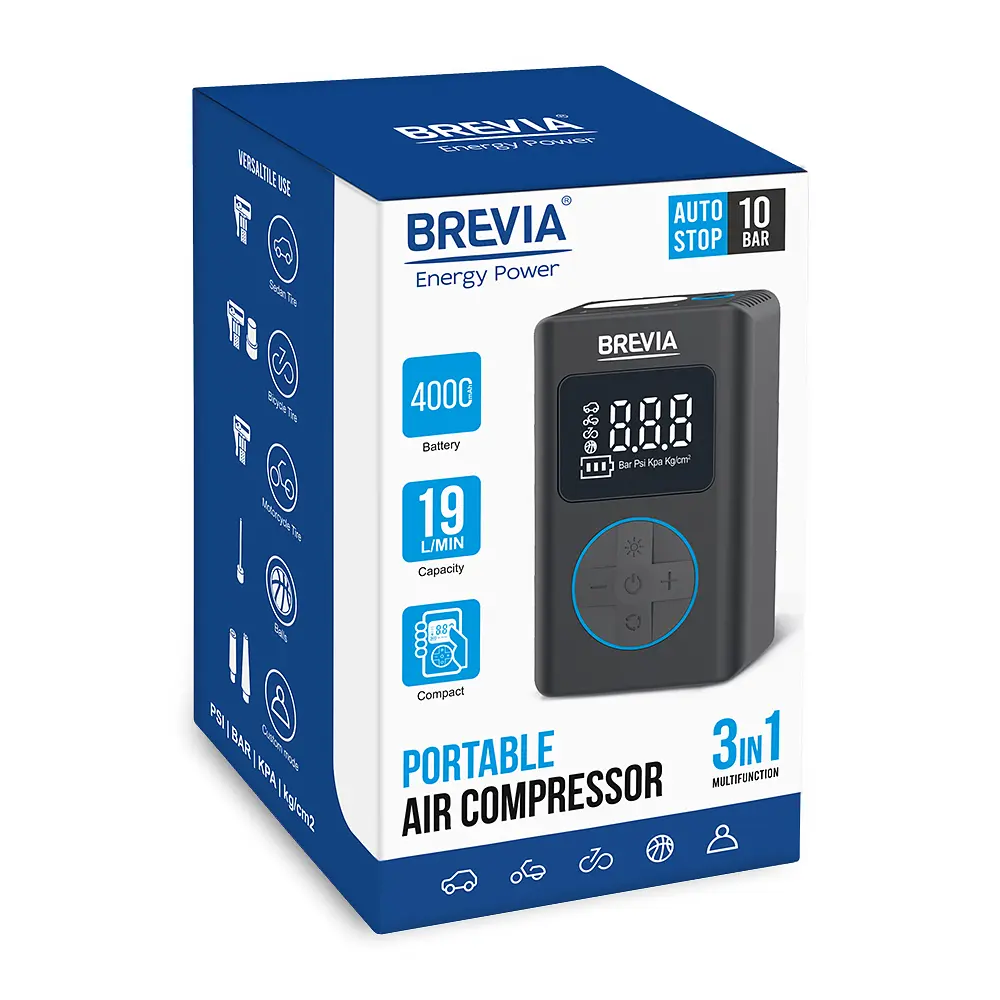 Компресор портативний Brevia 3в1 10Атм 19л/хв 4000mAh з LED-ліхтарем та автостопом + PowerBank(25110PTI) - фото 7