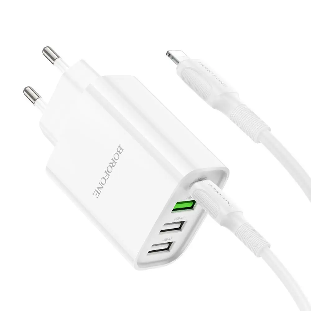 Зарядное устройство блок на 4 порта Borofone BA79A 3*USB-A + 1*USB-C белое - фото 5