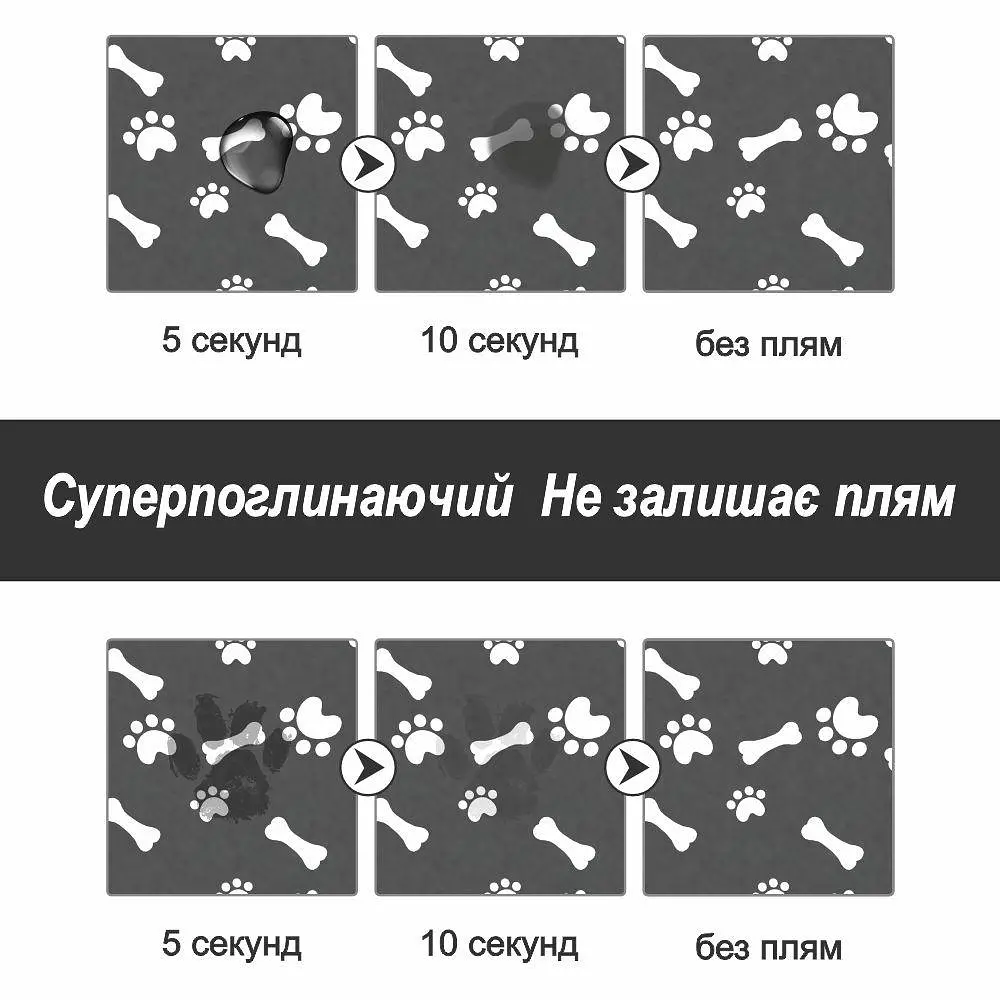 Антиковзний Поглинаючий Швидковисихаючий Килимок під миски для домашніх тварин Кісточки 30 х 45 см Чорний - фото 3