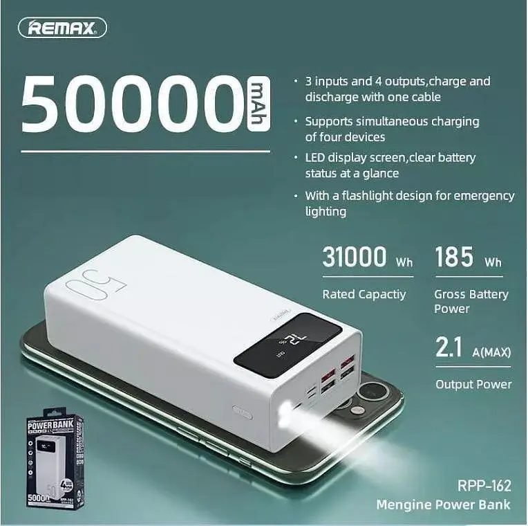 Внешний аккумулятор Remax Leader 50000mAh (RPP-185) с дисплеем белый - фото 6