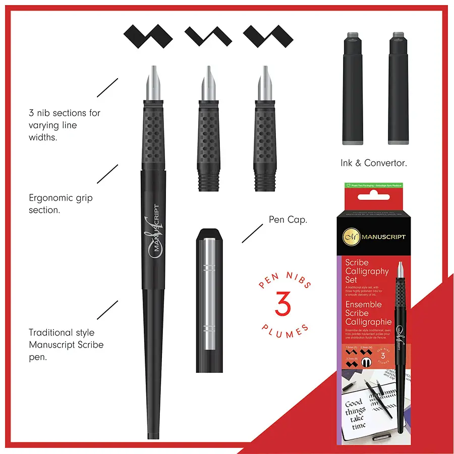 Набір для каліграфії Scribe Calligraphy 3 Nib Set (ручка 3 пера конвертер картридж) Manuscript - фото 6