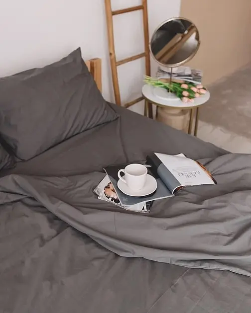 Постільна білизна євро Dushka Home Варена бавовна 20470 200х220 см темно-сіра - фото 4
