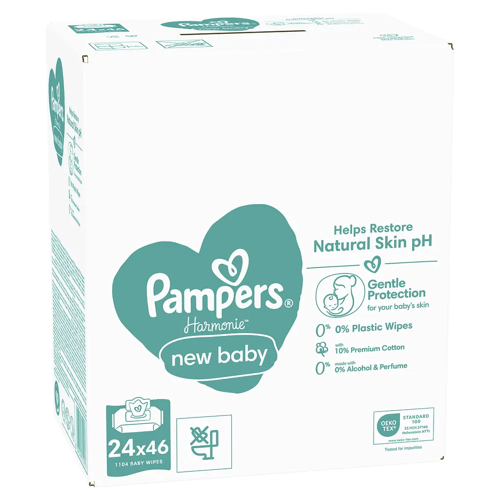 Дитячі вологі серветки Pampers Harmonie New Baby 1104 шт. (24 уп. по 46 шт.) - фото 3