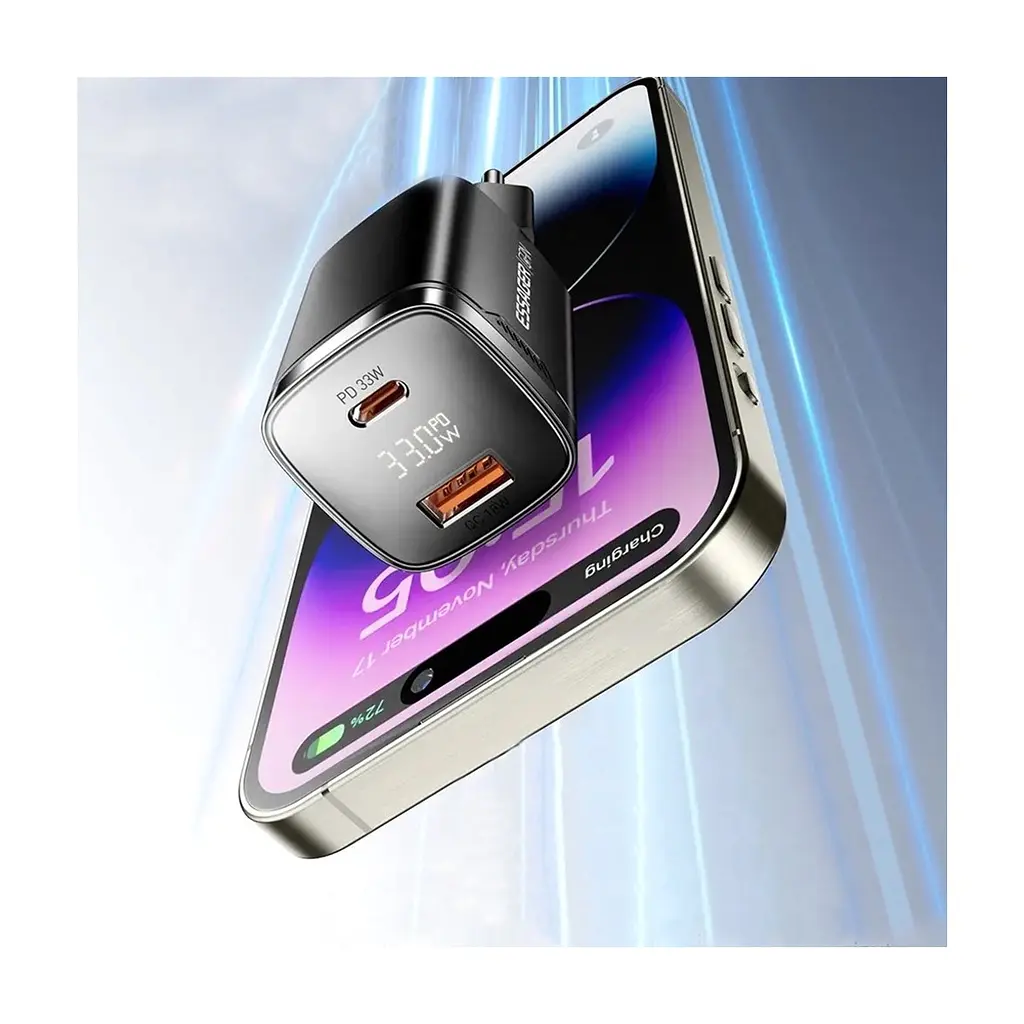 Зарядное устройство 1xUSB-C + 1xUSB 33W GaN black Essager (ECT33W-GMB01-Z) - фото 6