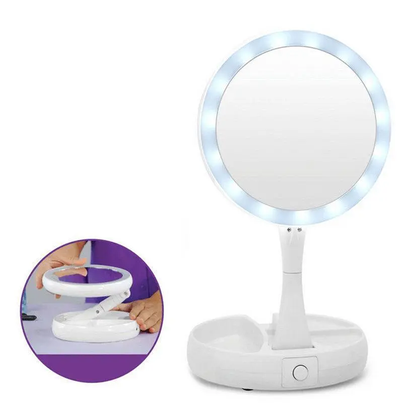 Складне дзеркало для макіяжу з Led підсвічуванням кругле збільшувальне 10x My Fold Away Mirror білий - фото 2
