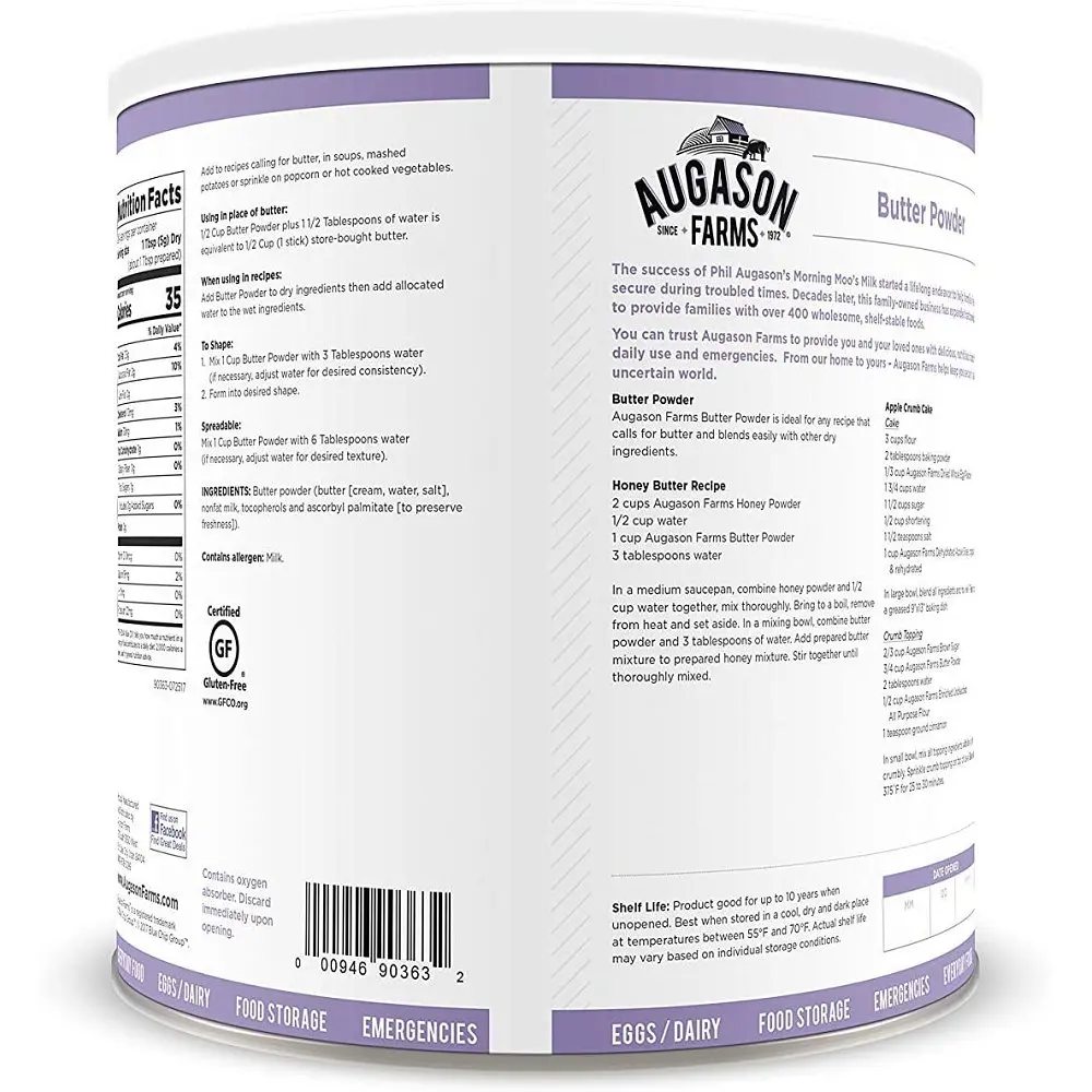 Сливочное масло с длительным сроком хранения 10 лет Augason Farms, сублимированное, 204 порции (101072) - фото 2