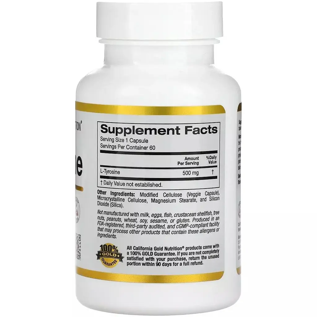 L-Тирозин California Gold Nutrition L-Tyrosine 500 мг 60 вегетаріанських капсул - фото 2
