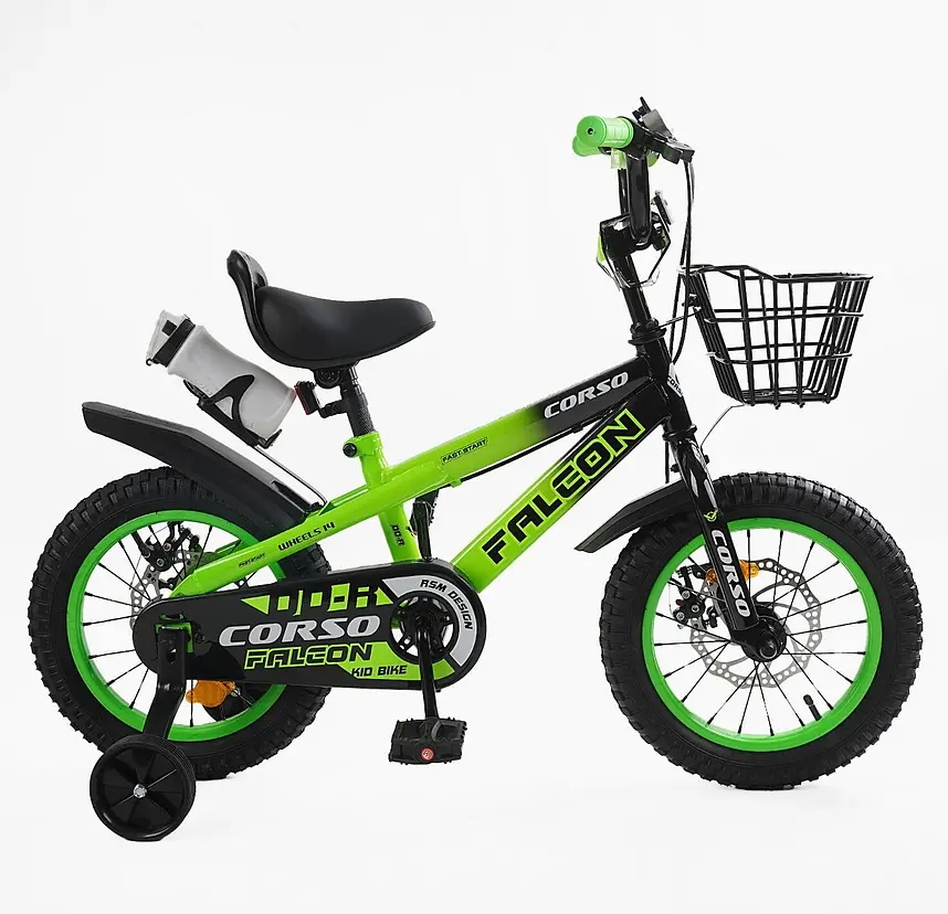 Велосипед 2-х колесный Corso Falcon 14" FL-14833 стальная рама, дисковые тормоза, дополнительные колеса, собранный на 85% (6800070148333) - фото 2