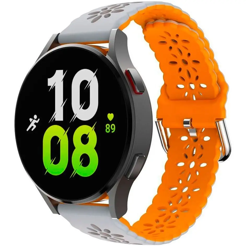 Браслет Flower для Samsung Galaxy Watch Active 2 44mm - сіро-жовтогарячий ширина кріплення 20мм силікон Watchbands (W38-6WB59415016) - фото 1