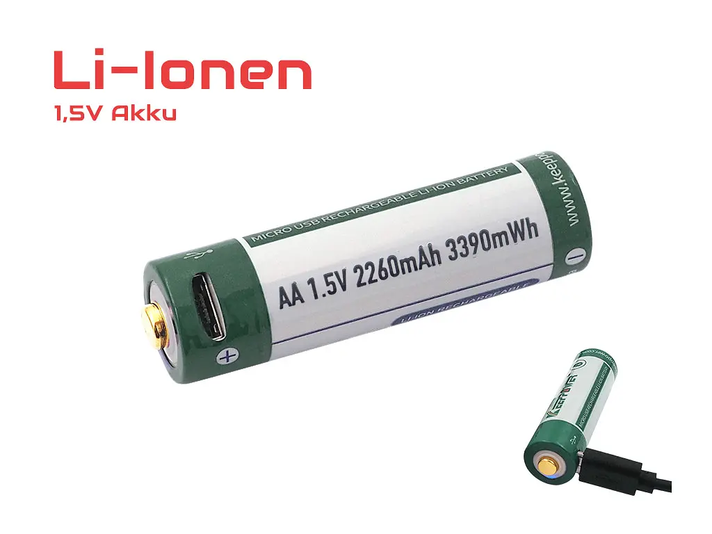 Аккумулятор Keeppower AA 14500 1,5В 2260mAh с microUS (Зеленый с белым) - фото 5