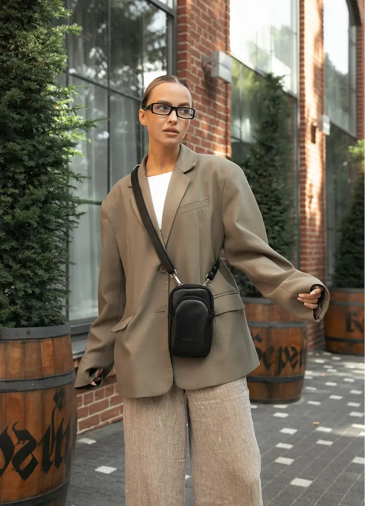 Жіноча шкіряна сумка Sambag Modena для телефону чорна 19 х 11 х 3 см (96093101) - фото 2