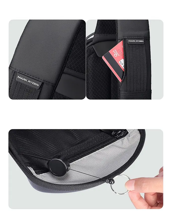 Рюкзак з однією лямкою Mark Ryden MR3998 з USB-портами та тримачем для ключів (Чорний) - фото 4