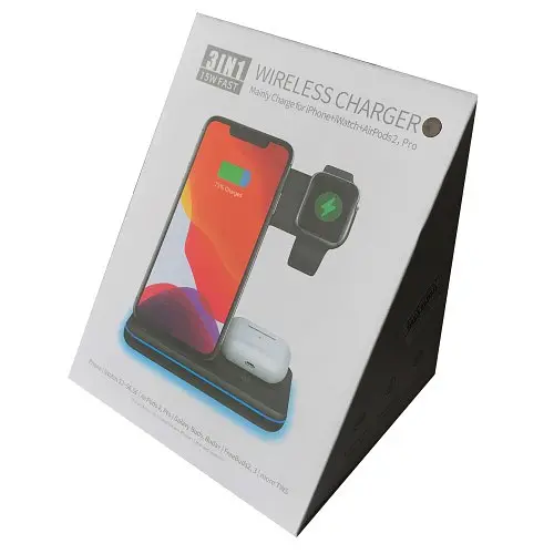 Зарядний пристрій 3 IN1 NEW All Wireless (iPhone, iWatch, AirPods) 15W FAST 0RIGINAL чорний - фото 3