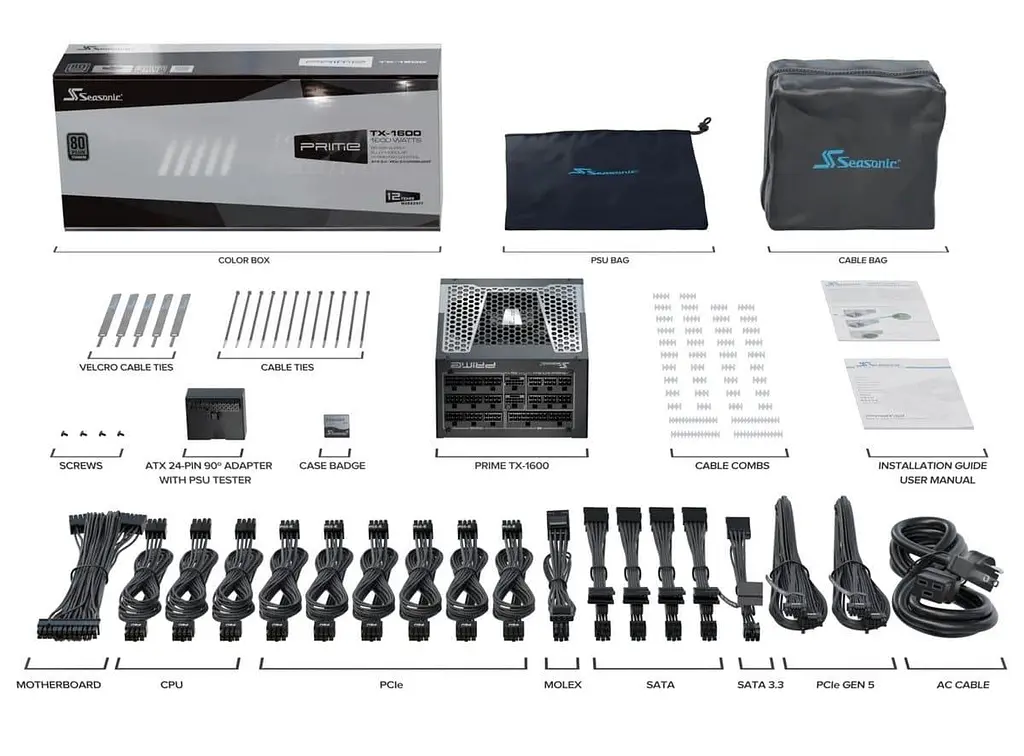 Блок питания Seasonic Prime TX-1600W ATX 3.1 80+ Platinum (PRIME TX 1600-ATX31) - фото 9