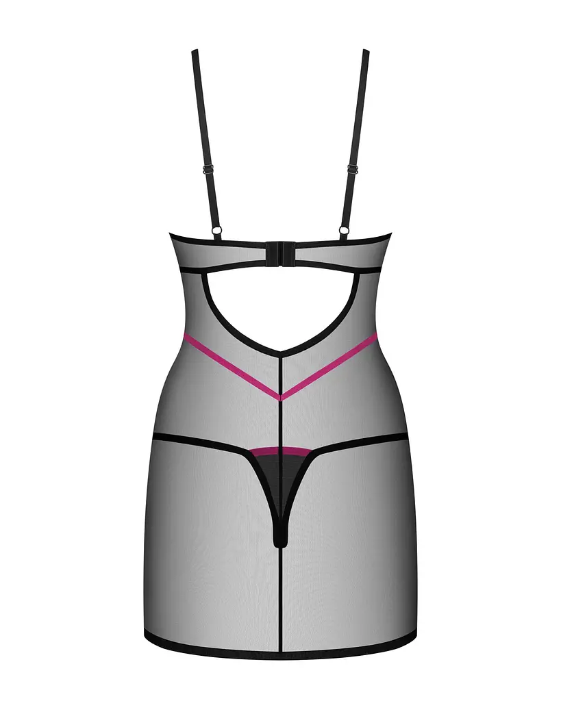 Пеньюар Obsessive Novenes chemise & thong, XS/S, обтислий, прозорий, зі стрепами, стрінги в комплект - фото 5
