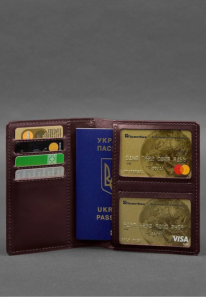 Шкіряна обкладинка-органайзер для документів 6.1 бордовий краст - фото 5